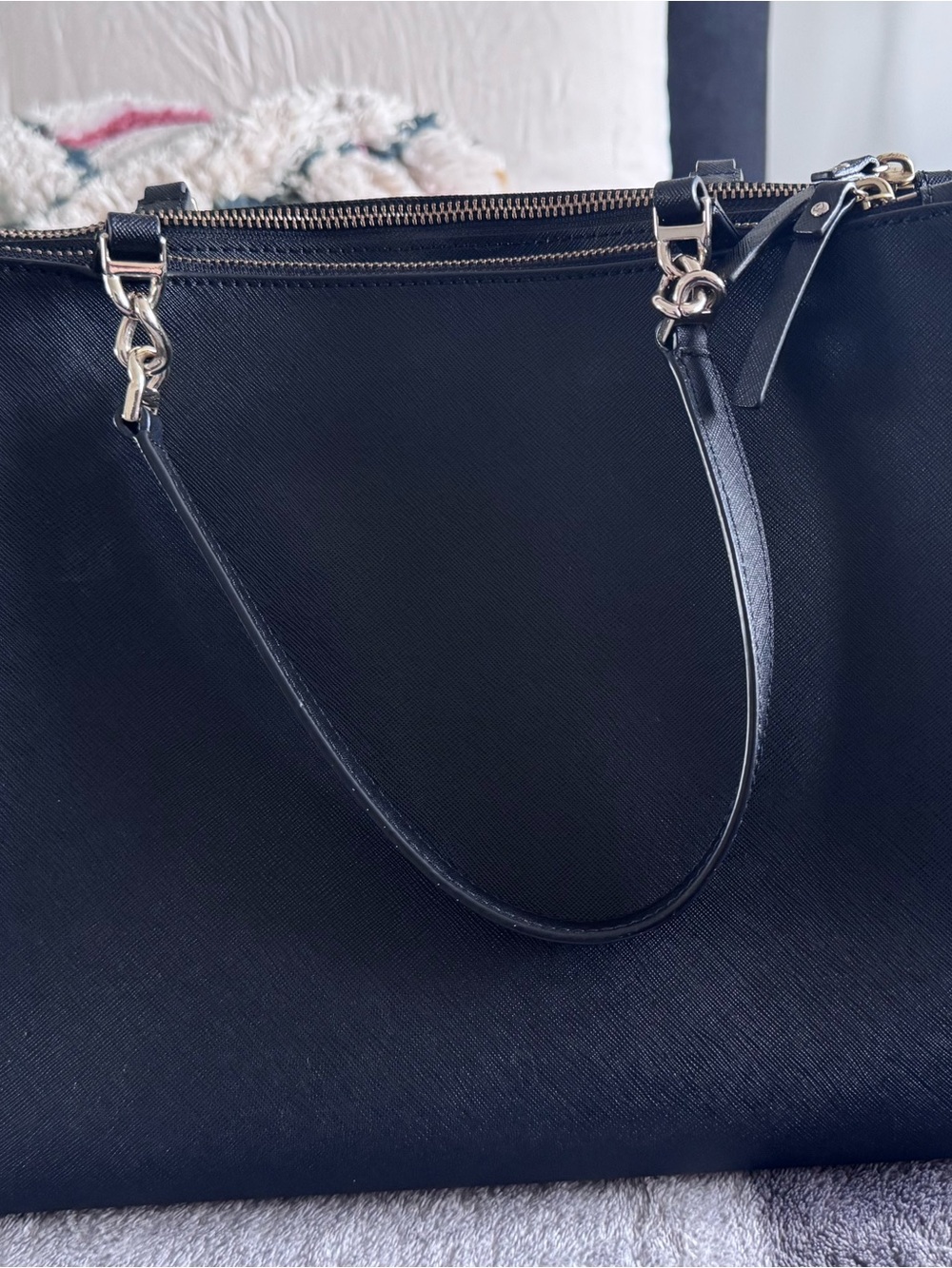 Kate Spade Black with Blush Bow-Trim Satchel - Picture 7 of 8